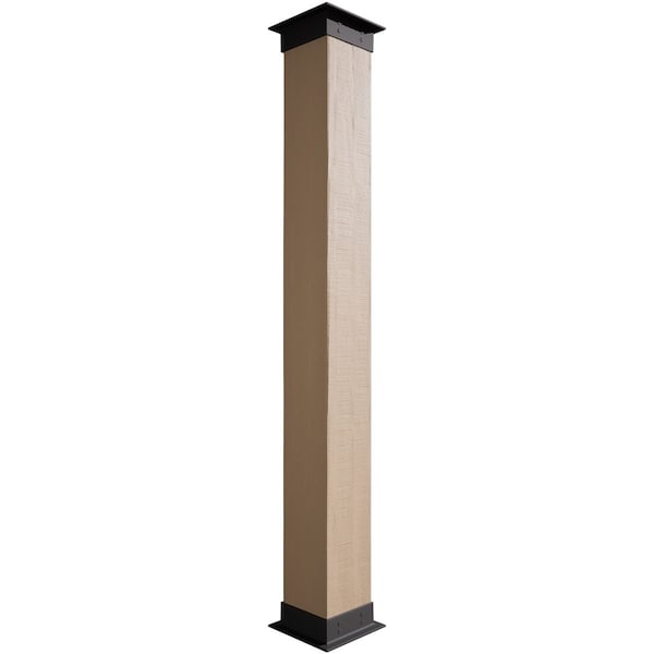 Ekena Millwork Rough Cedar Faux Wood Non-Tapered Square Column Wrap w/ Faux Iron Capital & Base, 8"W x 6'H COLURC08X072IRUF - main